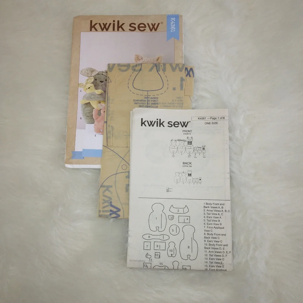 KWIK SEW K4361 Plus Animals Bunny, Llama, Bear NWT